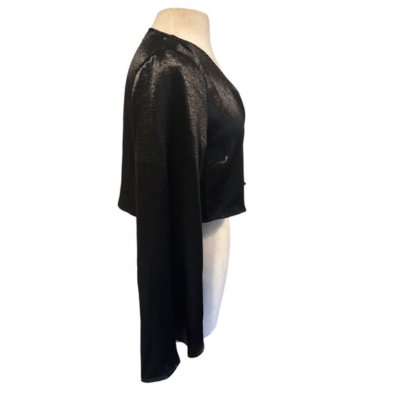 Womens Shiny Black Long Sleeve Button Front Crop Top - Picture 5 of 11